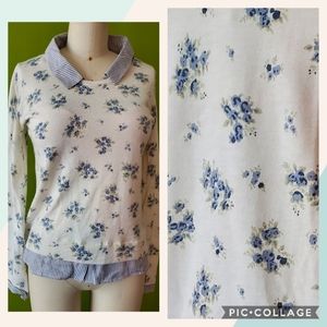 Joie Rika J Blue Floral Faux Layered Sweater